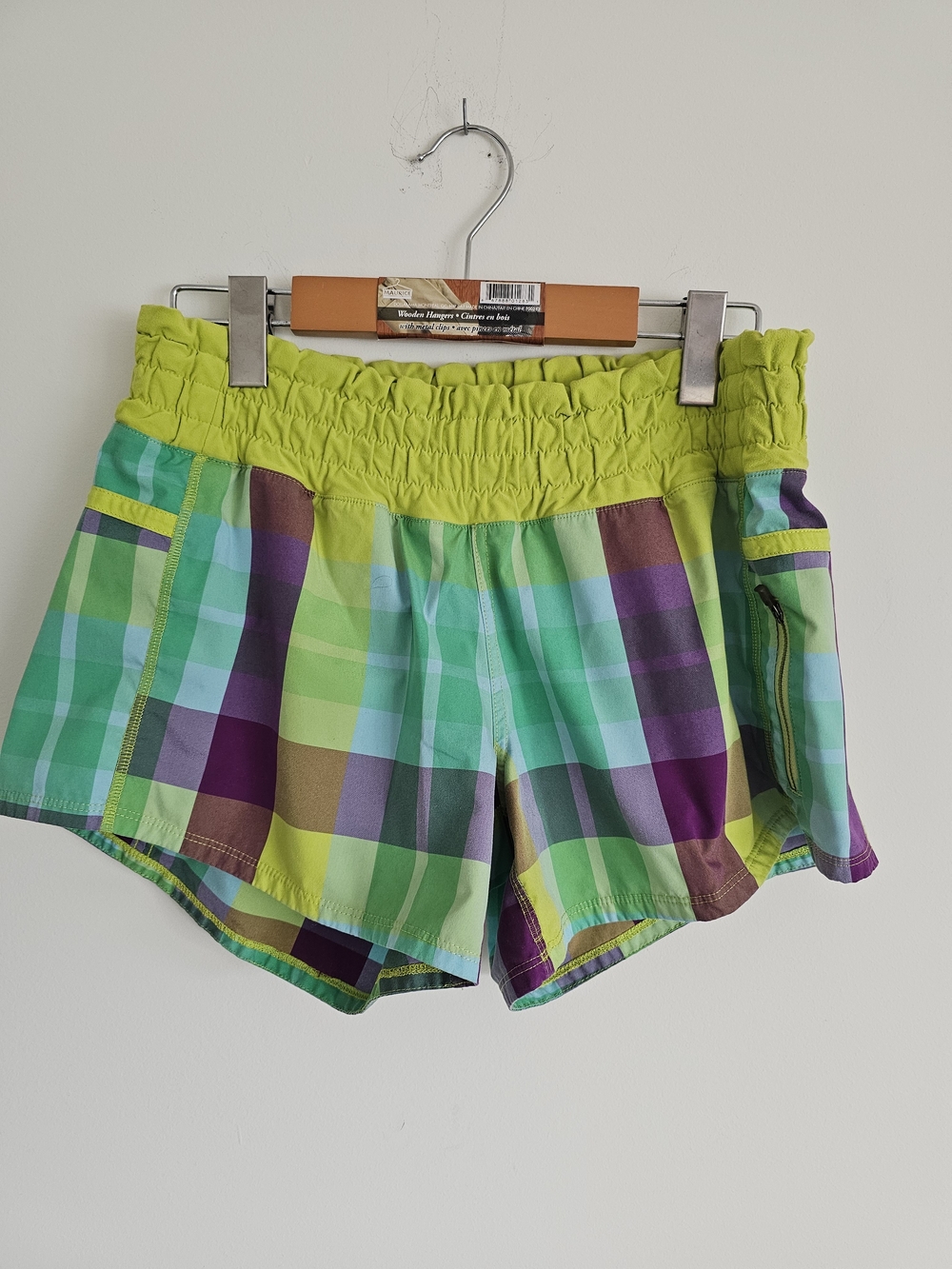 lululemon athletica Plaid Lime, Green & Purple Athletic Shorts